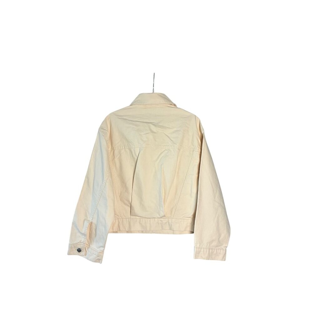 NWTGianni Bini Womens Cropped Denim Jacket M Bone Beige Cotton Button-Up READ - Picture 15 of 16